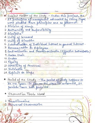 Business Studies (Principles of Management) Project Class 12th CBSE 