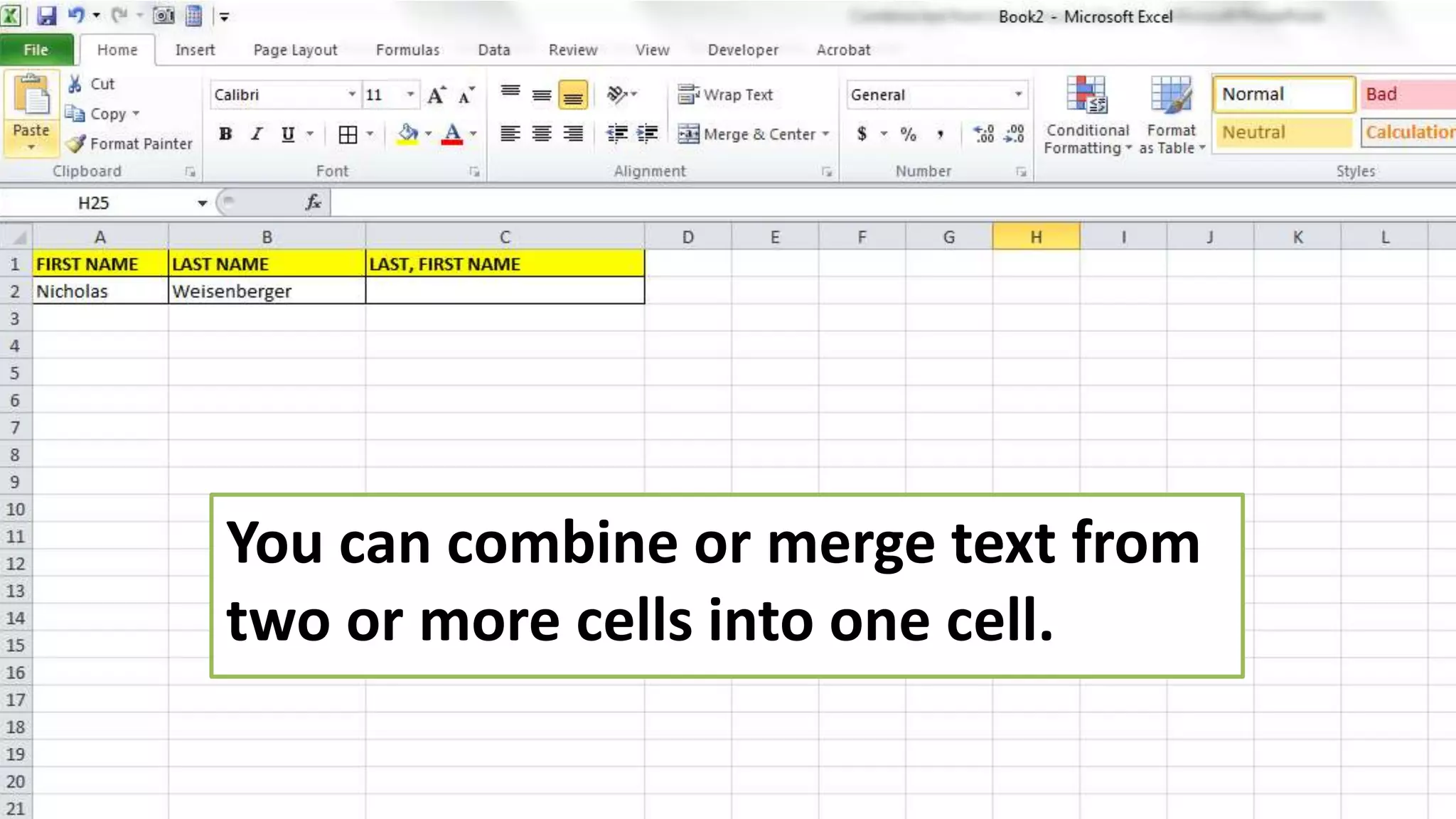 How to Combine text from two or more cells in Excel | PPTX