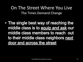 On The Street Where You Live
The Times Demand Change
13The Middle Class Member Initiative
 