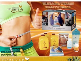 • Entre los muchos
productos que nos brindan
las abejas, el polen es uno de
los más completos y
energizantes.
• Este polen está fortificado
además con el néctar con el
que elaboran la miel, lo que
aumenta sus propiedades
nutritivas y los beneficios
para la salud.
• El polen contiene proteínas
(casi todos los aminoácidos
esenciales), y es la mayor
fuente conocida de vitaminas,
minerales e hidratos de
carbono
• Es reconstituyente cerebral ya
que es rica en hierro, sodio y
ácido fosfórico, alimento
esencial para las células
nerviosas
•
• La maca legendaria del Perú
puede fomentar la líbido, el
vigor y la energía.
• La maca es una fuente
maravillosa de nutrientes
vitales naturales. La sinergia
de tantos aminoácidos,
vitaminas, y minerales en
sus estados naturales puede
incrementar la asimilación,
absorción, y utilización de
ellos por el cuerpo,
resultando ser un multi-
vitamínico natural.
• FOREVER FIZZ
• Deliciosa tableta efervescente
que ayuda de manera rápida a
tu organismo recuperar las
sales minerales, entrega
energía inmediata a tu cuerpo
con la ventaja de ser natural,
no contiene cafeina. eleva el
ánimo e incrementa la .
VíctorHugo Ramírez
DistribuidorIndependiente.
Móvil: 3214367474 Colombia.
Email : naturalmenteforever@hotmail.com
Skype: victorh_ramirez
twitter: @vhramirezflp
 