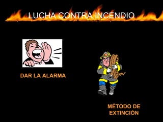 LUCHA CONTRA INCENDIO
MÉTODO DE
EXTINCIÓN
DAR LA ALARMA
 