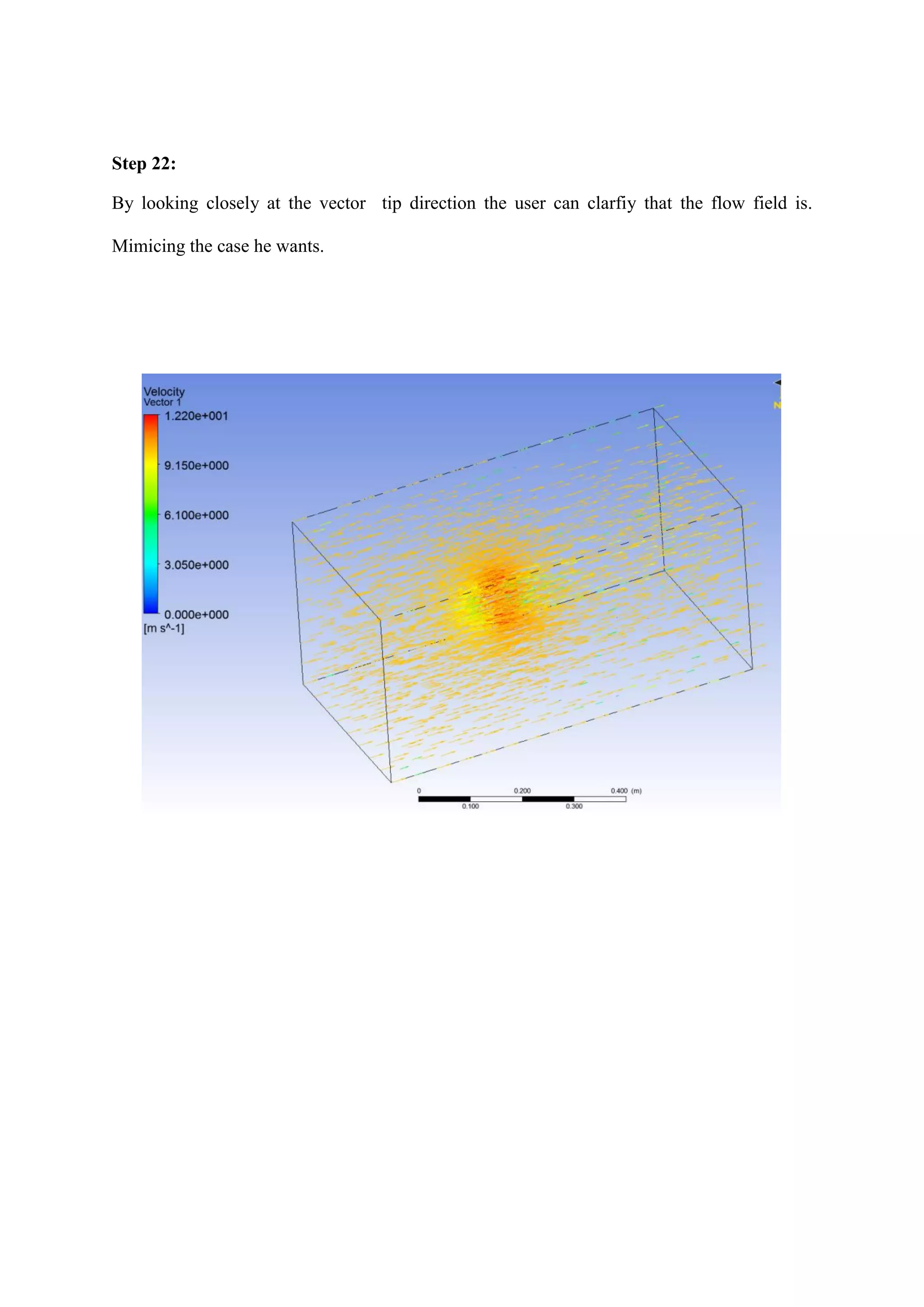 Step 22: 
By looking closely at the vector tip direction the user can clarfiy that the flow field is. Mimicing the case he wants. 
 