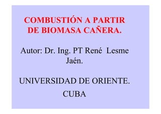 COMBUSTIÓN A PARTIR
DE BIOMASA CAÑERA.
Autor: Dr. Ing. PT René Lesme
Jaén.
UNIVERSIDAD DE ORIENTE.
CUBA
 