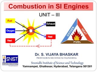Combustion in SI Engines
Sreenidhi Institute of Science and Technology
Yamnampet, Ghatkesar, Hyderabad, Telangana 501301
UNIT – III
 