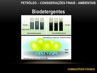 Biodetergentes
PETRÓLEO – CONSIDERAÇÕES FINAIS - AMBIENTAIS
COMBUSTÍVEIS FÓSSEIS
 