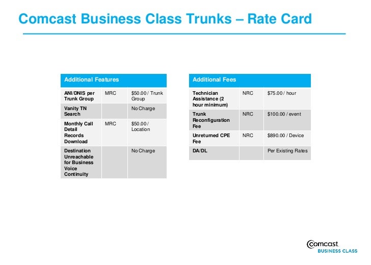comcast business class trunks pri customer presentation 0911 2 comcast rate sheet