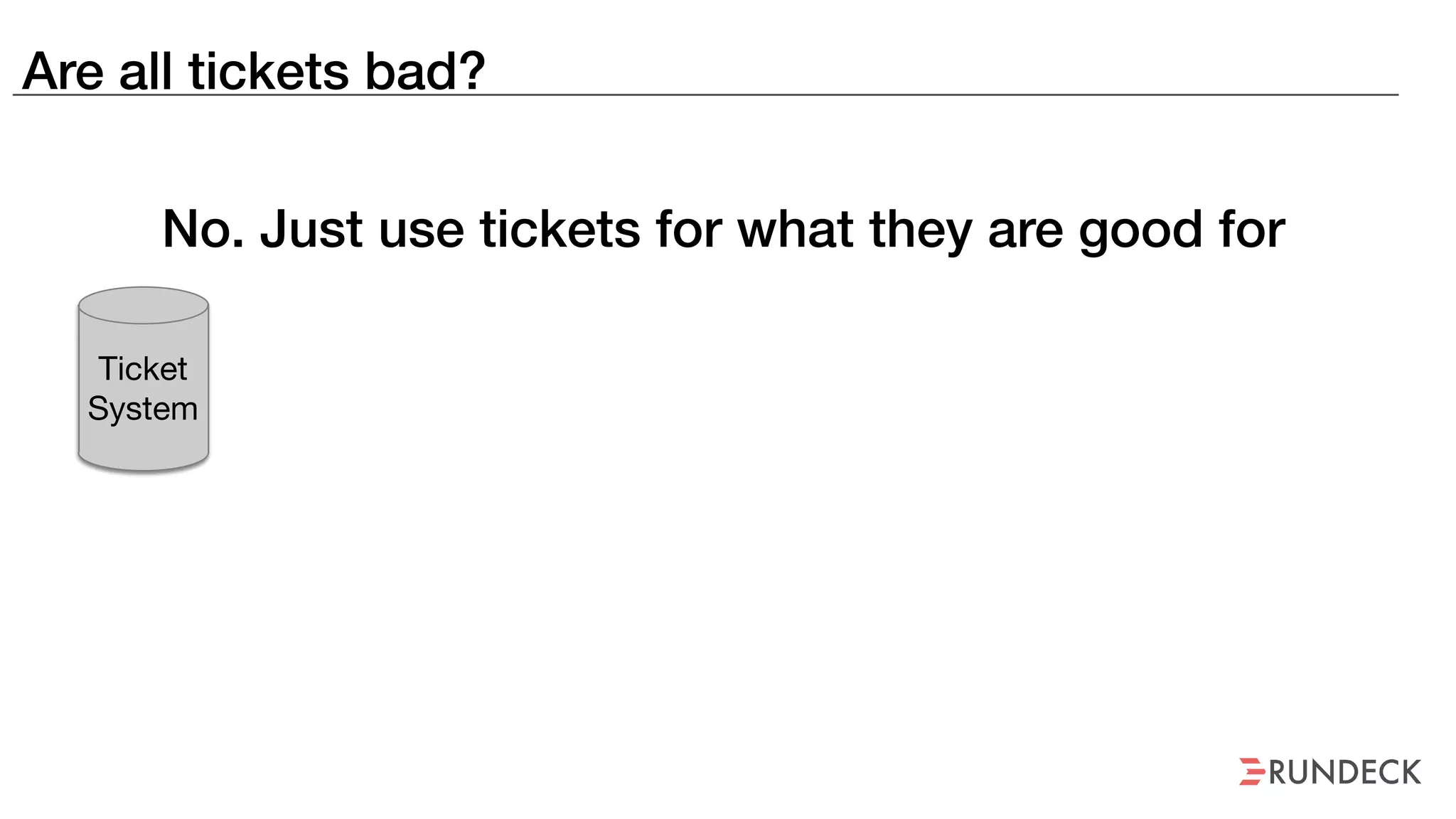 Are all tickets bad?
Ticket
System
No. Just use tickets for what they are good for
 