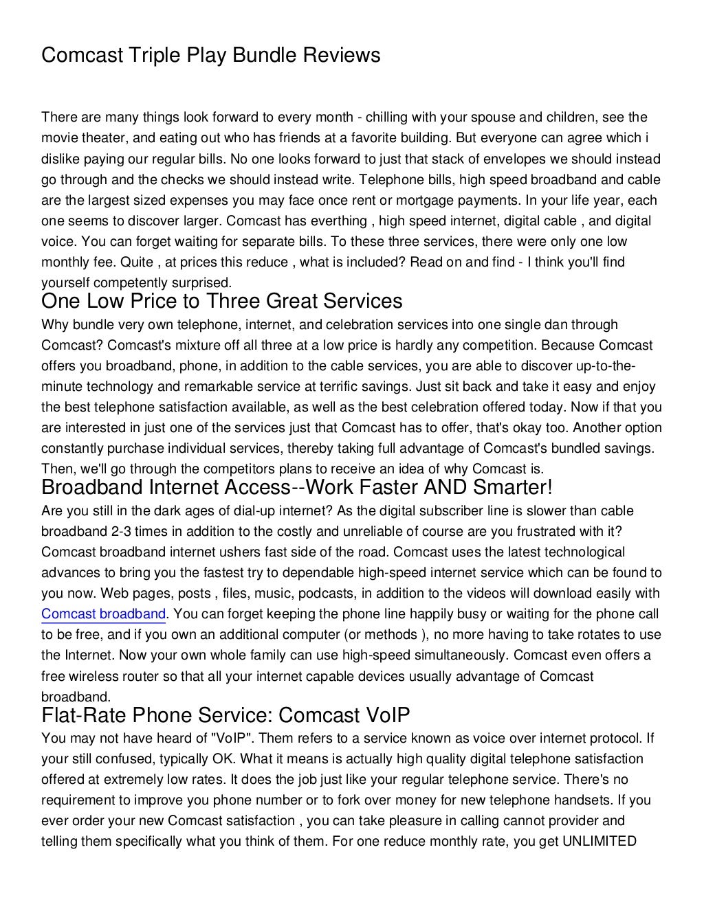 Comcast Triple Play Bundle Reviews