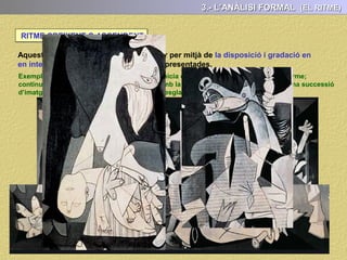 3.- L’ANÀLISI FORMAL (LA LLUM)
- Per últim, el quadre també pot presentar absència de focus lumínic, en aquest cas
la lluminositat de la pintura emana dels mateixos colors (els tons càlids il·luminen,
els tons freds enfosqueixen).
 