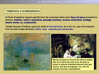 - Composició Tancada
Segons com es distribueixin els elements en el quadre la composició potser:
Quan tots els elements s’adrecen al centre del quadre
(aprecies la totalitat de l’escena amb una sola mirada )
- Composició Oberta
Quan tots els elements fugen del centre i semblen anar
més enllà dels límits del quadre. ( Hem de fer un recorregut
visual més lent per apreciar l’obra )
3.- L’ANÀLISI FORMAL (LA COMPOSICIÓ)
COMPOSICIÓ TANCADA O OBERTA
 