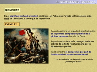 3.- L’ANÀLISI FORMAL (LA COMPOSICIÓ)
La posició de la línia de l'horitzó és un altre element que marca profundament la
composició.
- Una línia de l‘horitzó elevada
Ressalta la importància dels fets situats en el pla
situat per sota de la linia de l'horitzó
- Una línia de l‘horitzó baixa
Ressalta la importància dels fets situats en el pla
situat per sobre de la línia de l'horitzó. També pot
contribuir a enaltir les figures que hi apareixen.
LA LÍNEA DE L’HORITZÓ
 