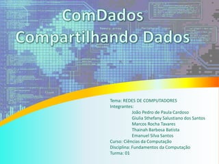 Tema: REDES DE COMPUTADORES
Integrantes:
João Pedro de Paula Cardoso
Giulia Sthefany Salustiano dos Santos
Marcos Rocha Ta...