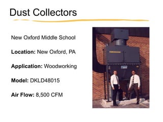 Dust Collectors
New Oxford Middle School
Location: New Oxford, PA
Application: Woodworking
Model: DKLD48015
Air Flow: 8,500 CFM
 