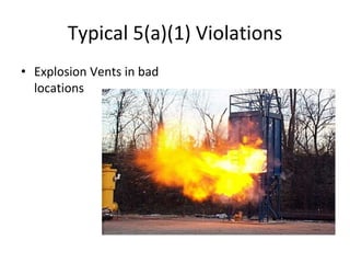 Typical 5(a)(1) Violations
• Explosion Vents in bad
locations
 