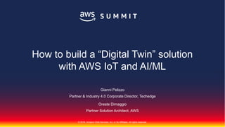 © 2018, Amazon Web Services, Inc. or Its Affiliates. All rights reserved.
Gianni Pelizzo
Partner & Industry 4.0 Corporate Director, Techedge
Oreste Dimaggio
Partner Solution Architect, AWS
How to build a “Digital Twin” solution
with AWS IoT and AI/ML
 