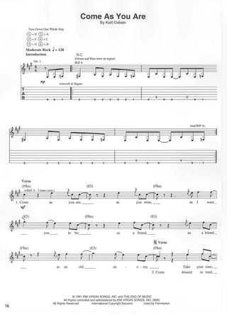 Nirvana tablatura e partitura de guitarra de Come as you are