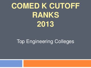 COMED K CUTOFF
RANKS
2013
Top Engineering Colleges
 