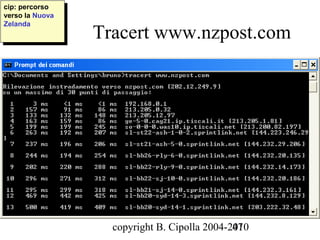 cip: percorso
 cip: percorso
verso la Nuova
 verso la Nuova
Zelanda
 Zelanda
                  Tracert www.nzpost.com




                    copyright B. Cipolla 2004-2010
                                               47
 