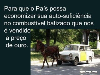 Para que o País possa economizar sua auto-suficiência no combustível batizado que nos é vendido a preço de ouro. . 