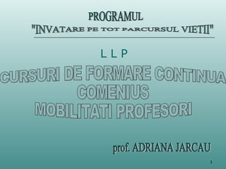 CURSURI DE FORMARE CONTINUA COMENIUS  MOBILITATI PROFESORI prof. ADRIANA JARCAU &quot;INVATARE PE TOT PARCURSUL VIETII&quot; PROGRAMUL L L P 