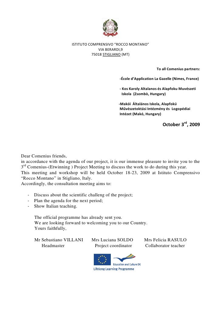 Comenius Letter of Invitation Italy 