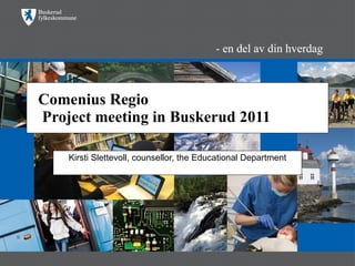 Comenius Regio   Project meeting in Buskerud 2011 Kirsti Slettevoll, counsellor, the Educational Department 