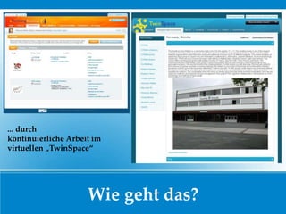 Wie geht das?
... durch
kontinuierliche Arbeit im
virtuellen „TwinSpace“
 