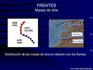 FRENTES Masas de Aire Aire Cálido Aire Frío Distribución de las masas de aire en relación con los frentes Prof. ISAAC BUZO...