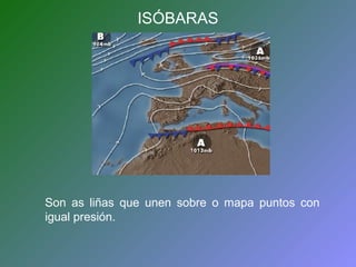 ISÓBARAS 
Son as liñas que unen sobre o mapa puntos con 
igual presión. 
 