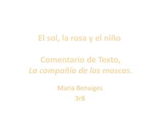 El sol, la rosa y el niño Comentario de Texto, La compañía de las moscas.  Maria Benaiges 3rB 