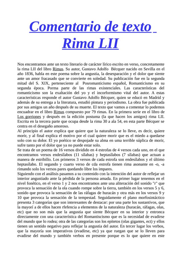 Comentario de texto rima lii PDF