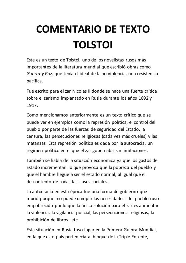 Comentario De Texto Tolstoi