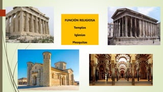 FUNCIÓN RELIGIOSA
Templos
Iglesias
Mezquitas
 