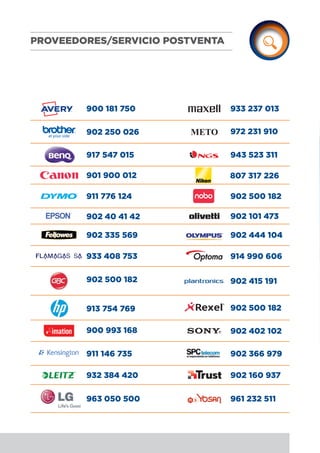 911 776 124 902 500 182
911 146 735 902 366 979
933 237 013900 181 750
932 384 420 902 160 937
943 523 311
901 900 012
902 101 473902 40 41 42
914 990 606933 408 753
902 500 182913 754 769
902 402 102900 993 168
902 415 191902 500 182
902 250 026 972 231 910
917 547 015
902 335 569 902 444 104
961 232 511963 050 500
807 317 226
PROVEEDORES/SERVICIO POSTVENTA
 