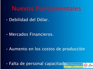 Nuevos Fundamentales <ul><li>Debilidad del Dólar. </li></ul><ul><li>Mercados Financieros. </li></ul><ul><li>Aumento en los...