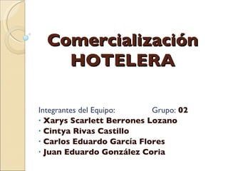 Comercialización HOTELERA ,[object Object],[object Object],[object Object],[object Object],[object Object]