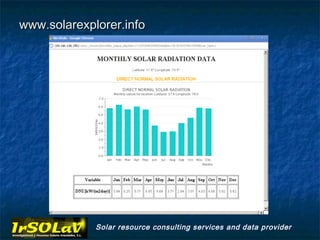 www.solarexplorer.info




             Solar resource consulting services and data provider
 