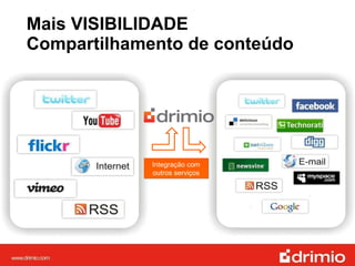 Mais VISIBILIDADE Compartilhamento de conteúdo Integração com outros serviços 