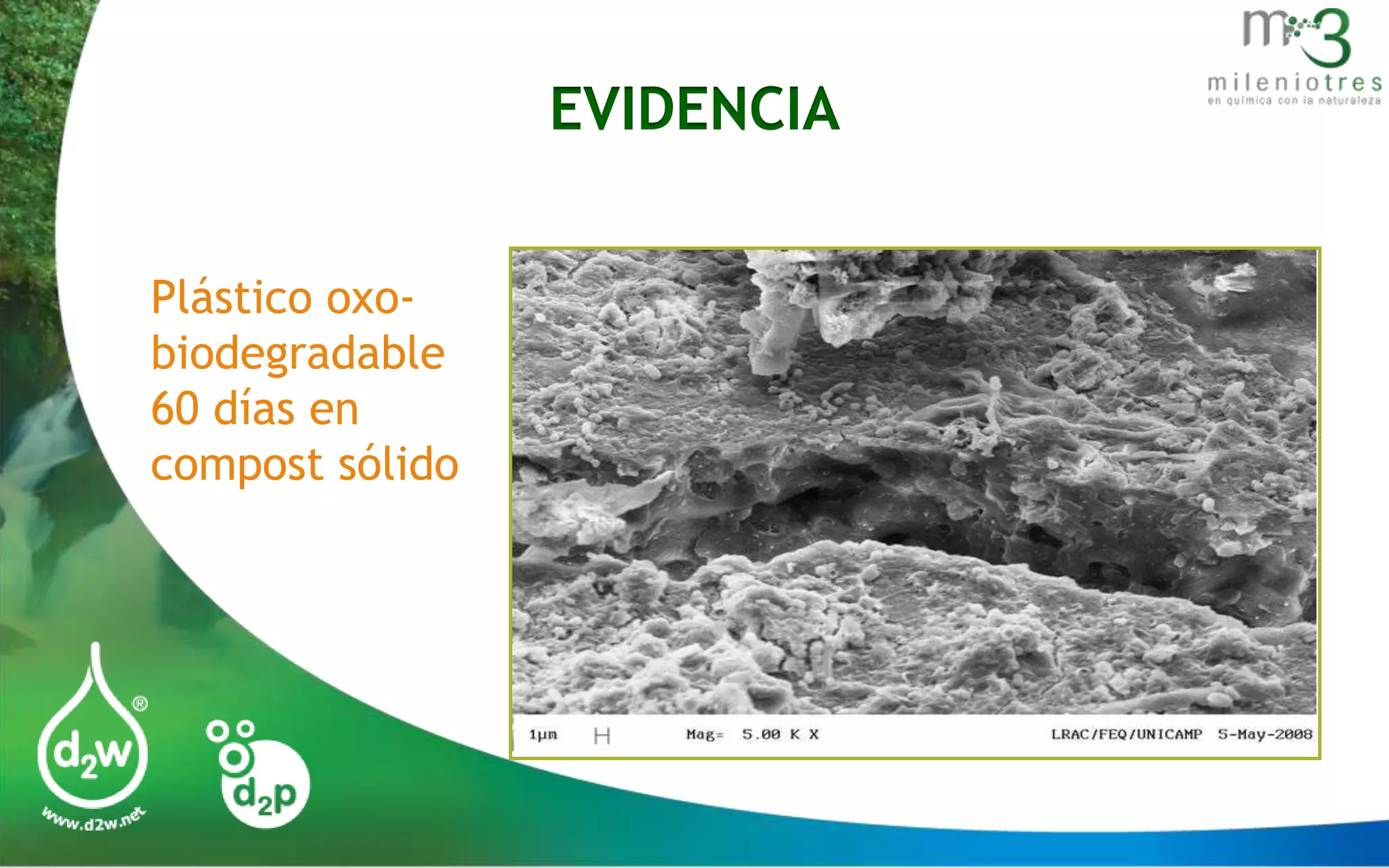 Evidence and facts

EVIDENCIA

Plástico oxobiodegradable
60 días en
compost sólido

 