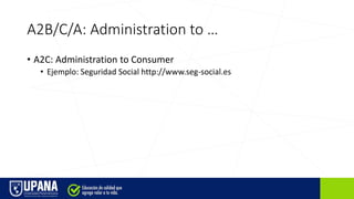 A2B/C/A: Administration to …
• A2C: Administration to Consumer
• Ejemplo: Seguridad Social http://www.seg-social.es
 