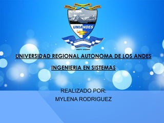 UNIVERSIDAD REGIONAL AUTONOMA DE LOS ANDES
INGENIERIA EN SISTEMAS
REALIZADO POR:
MYLENA RODRIGUEZ
 