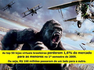 As top 50 lojas virtuais brasileiras perderam 1,6% do mercado para as menores no 1º semestre de 2009.Ou seja, R$ 160 milhões passaram de um lado para o outro.