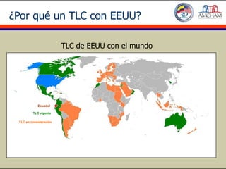 ¿Por qué un TLC con EEUU?

                        TLC de EEUU con el mundo




            Ecuador

         TLC vigente

 TLC en consideración
 