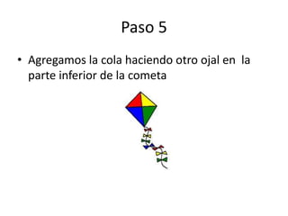 Paso 5
• Agregamos la cola haciendo otro ojal en la
parte inferior de la cometa