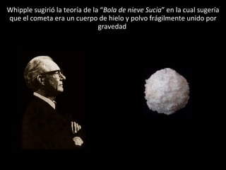 Whipple sugirió la teoría de la “ Bola de nieve Sucia ” en la cual sugería que el cometa era un cuerpo de hielo y polvo fr...