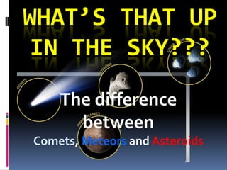 WHAT’S THAT UP
IN THE SKY???
The difference
between
Comets, Meteors and Asteroids

 