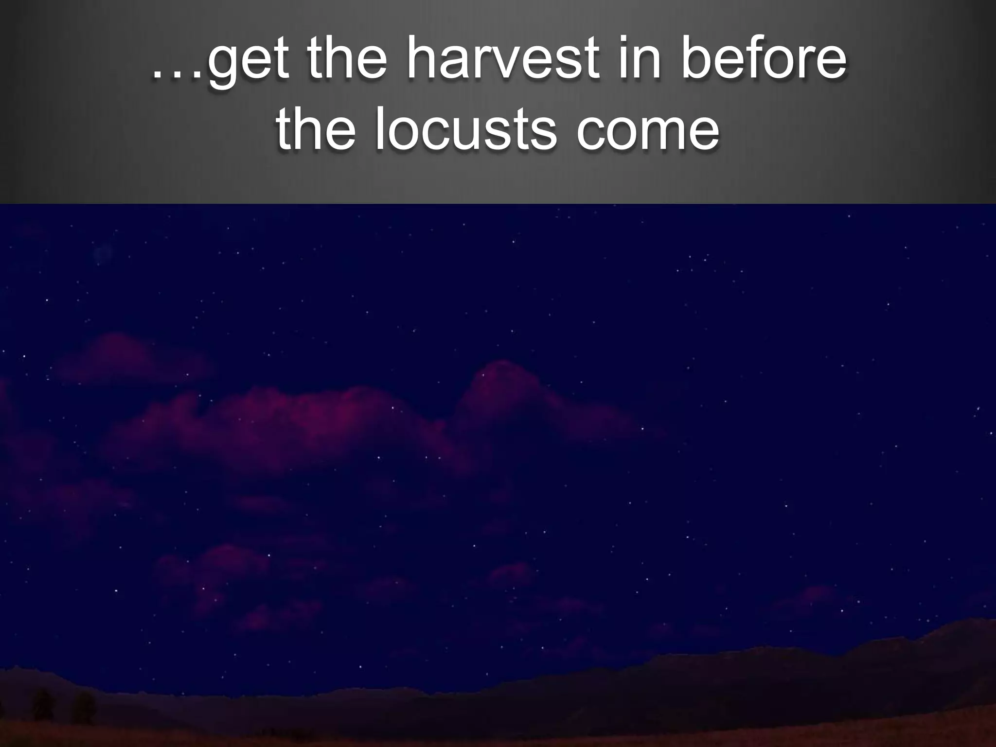 …get the harvest in before
the locusts come

 