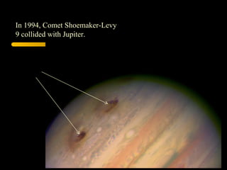 In 1994, Comet Shoemaker-Levy
9 collided with Jupiter.
 