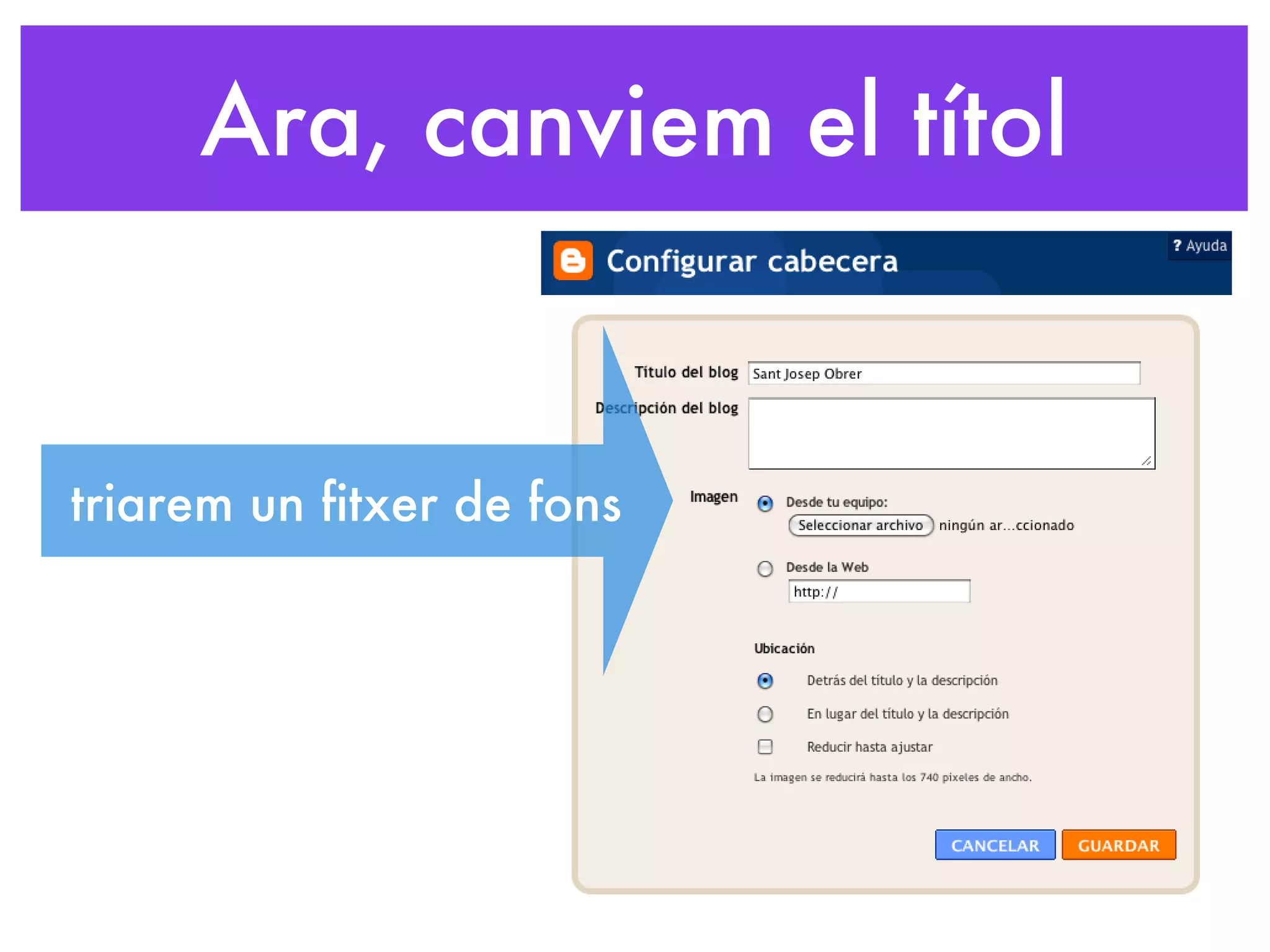 Ara, canviem el títol triarem un fitxer de fons 