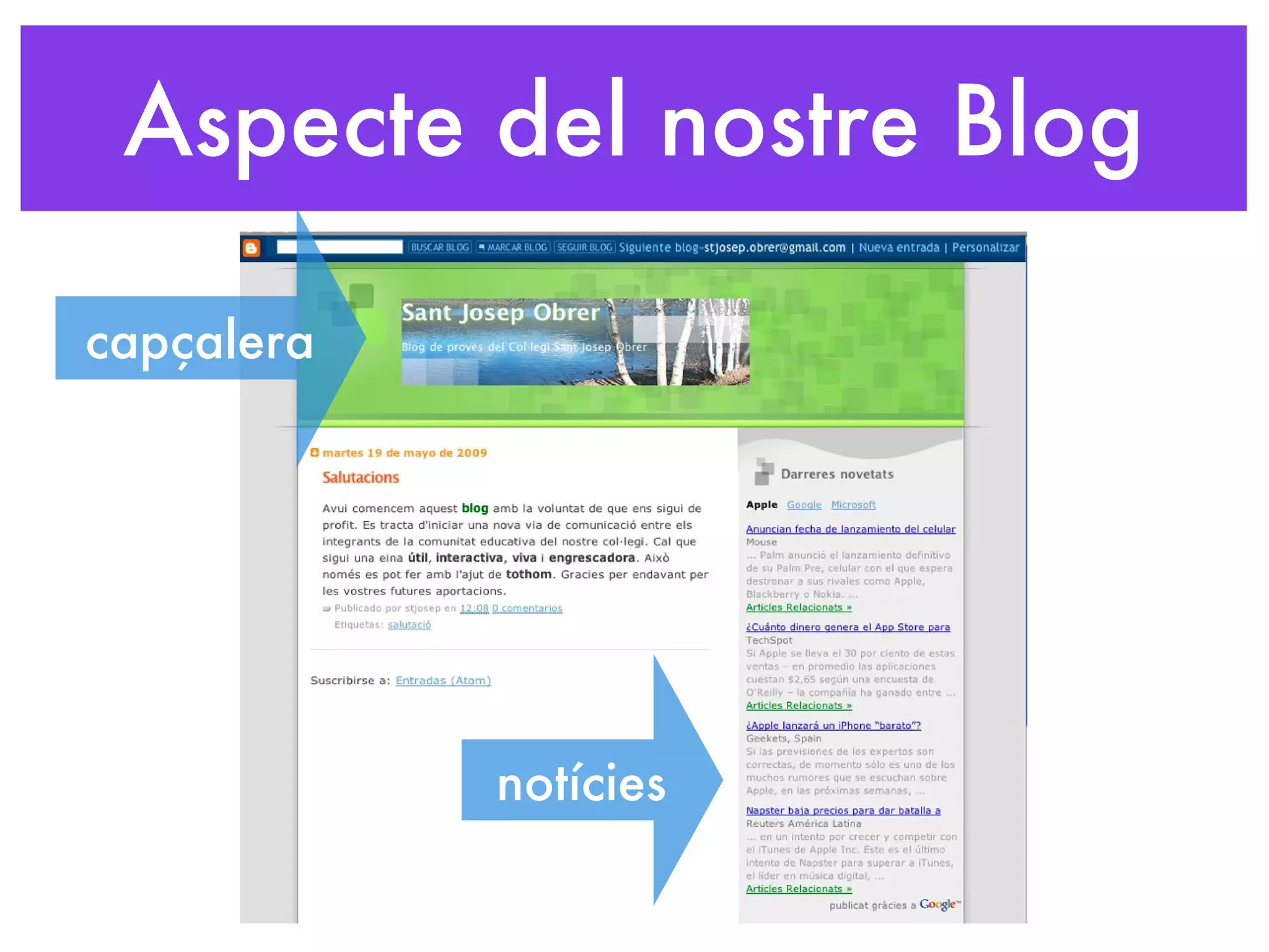 Aspecte del nostre Blog capçalera notícies 